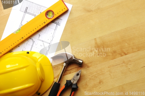 Image of hard hat and tool