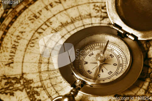 Image of old compass on vintage map