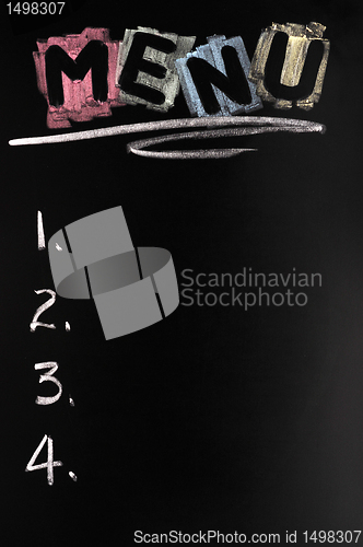 Image of  Menu written with colorful chalk