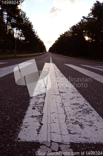 Image of Asplhalt road, pedestrian crossings and markings.