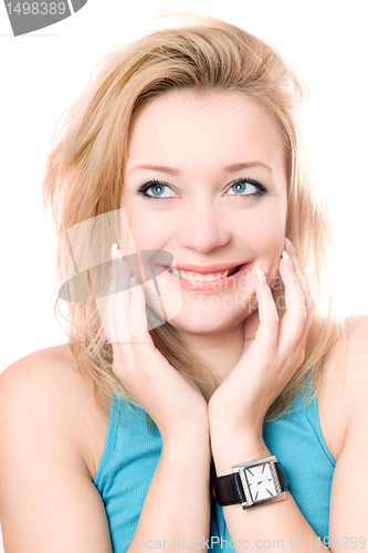 Image of Closeup portrait of a cheerful attractive blonde