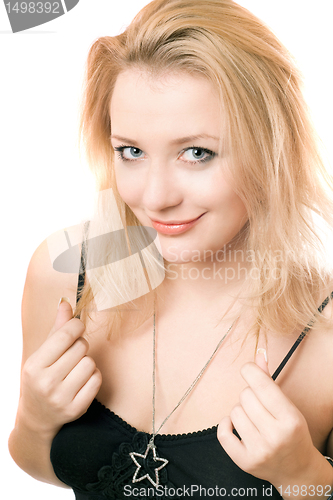 Image of Closeup portrait of smiling young blonde