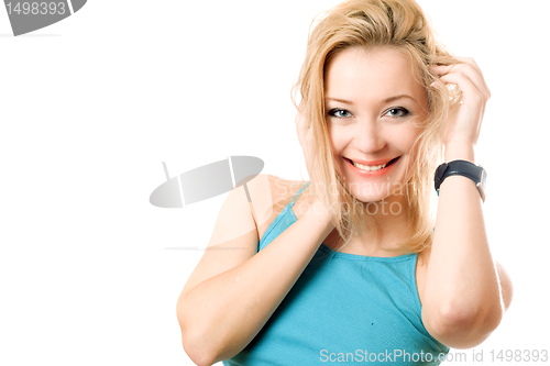 Image of Portrait of a cheerful attractive blonde