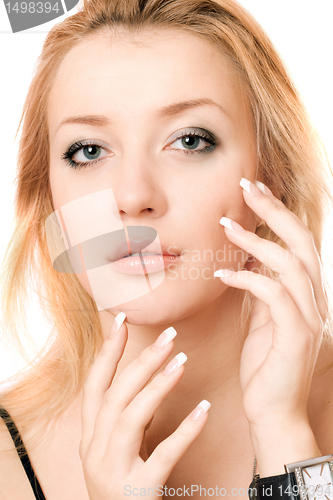 Image of Closeup portrait of a playful pretty blonde