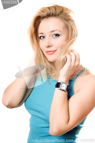Image of Portrait of a smiling pretty blonde. Isolated