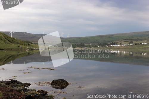 Image of Loch Greshornish overlooked by wind turbines