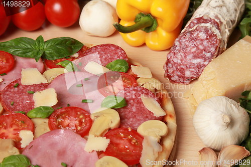 Image of Pizza with ham and salami