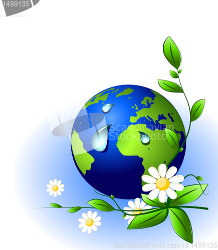 Image of Earth globe and water drops