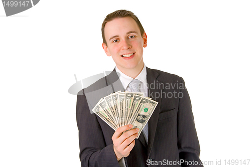 Image of Businessman holding dollar banknotes