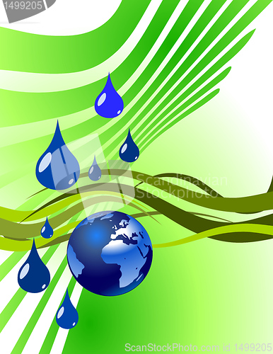 Image of Earth globe and water drops