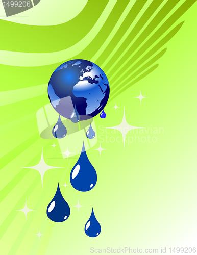 Image of Earth globe and water drops