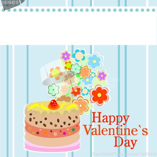 Image of valentine`s party flowers and delicious sweet cakes