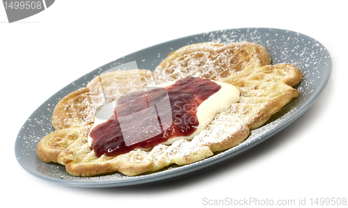 Image of Waffles with sourcream, jam and sugar