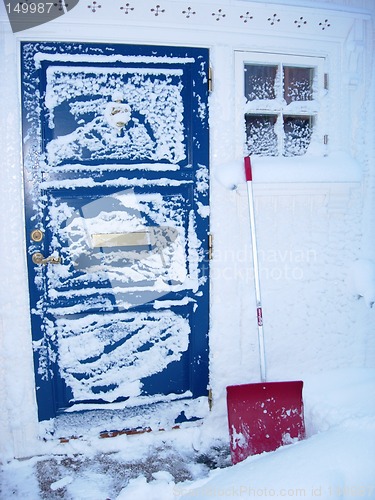 Image of Blue door with snow