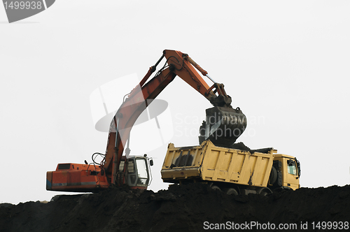 Image of Excavator loading truck