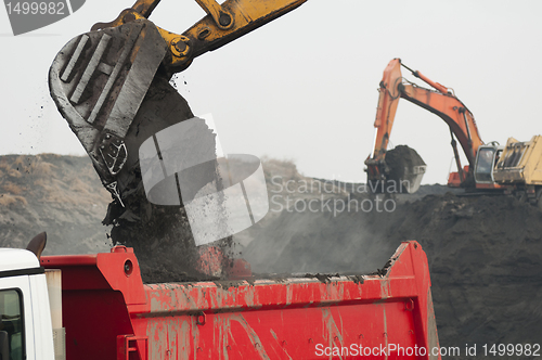 Image of Excavator loading truck