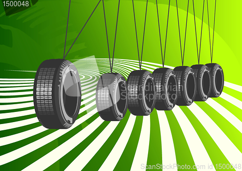 Image of Car Tires On Green Background