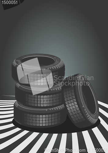 Image of Car Tires On Black Background