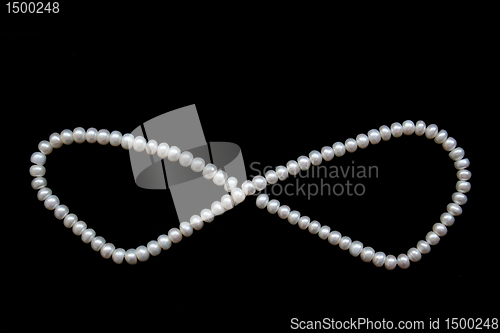 Image of White pearls on the black silk 