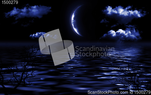 Image of Half of moon in clouds