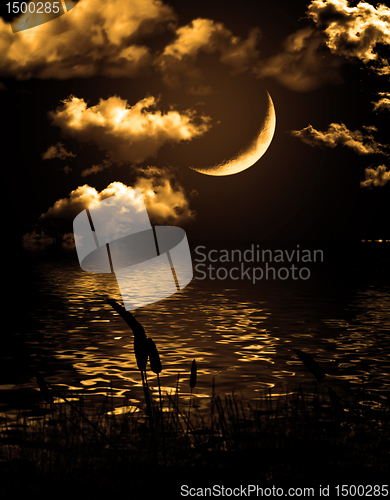 Image of Half of moon reflected in water