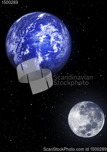 Image of The Earth, Moon, stars
