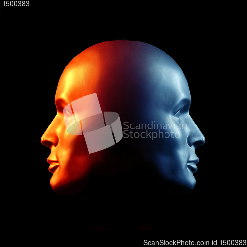 Image of Two-faced head fire and ice statue 