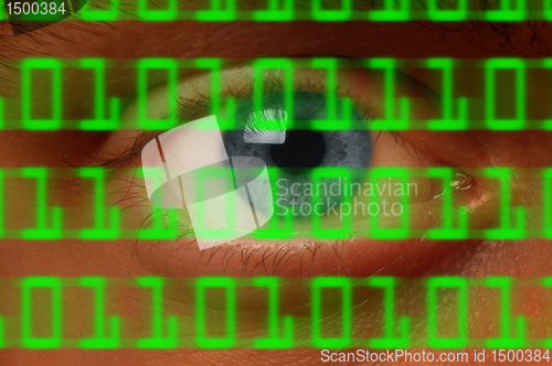 Image of Eyeball watching digital binary code