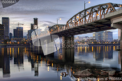 Image of Hawthorne Bridge Across Willamette River by Portland Oregon Wate