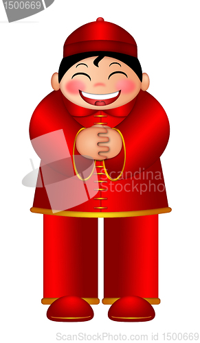 Image of Chinese Boy Wishing Happy New Year Illustration