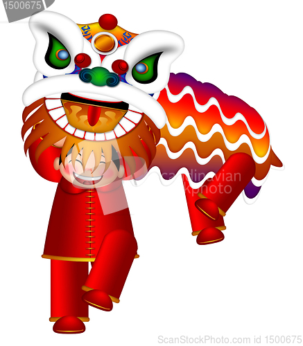 Image of Chinese Lion Dance by Chinese Boys Illustration