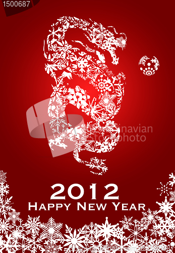 Image of 2012 Chinese Year of the Dragon Snowflakes Red Background