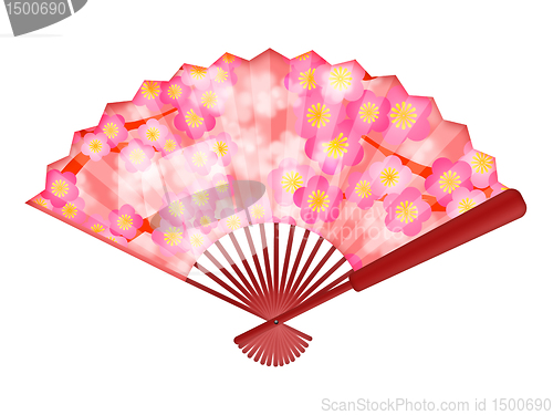 Image of Chinese Fan with Cherry Blossom Flowers