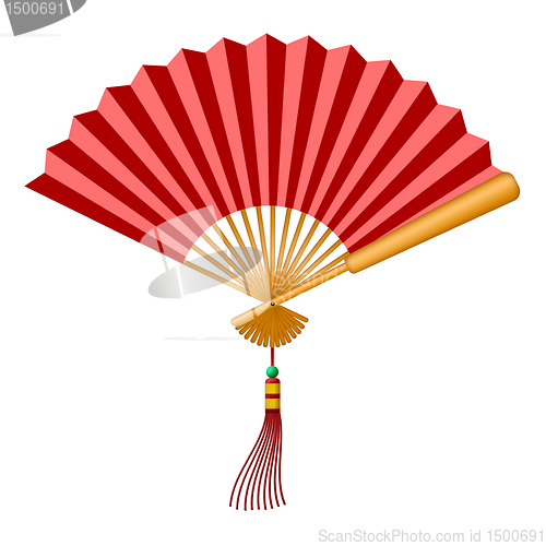 Image of Chinese Fan with Tassel and Jade Bead