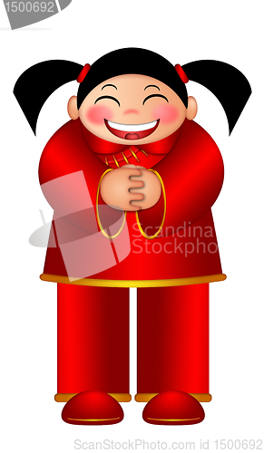 Image of Chinese Girl Wishing Happy New Year Illustration