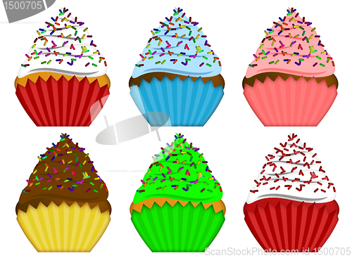 Image of Six Variety Cupcakes with Sprinkles Illustration