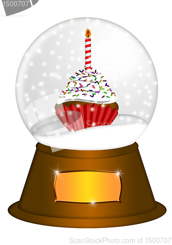 Image of Water Snow Globe with Penguin and Candy Cane Illustration