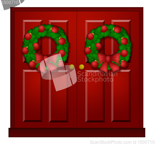 Image of Red Door with Christmas Wreath Illustration