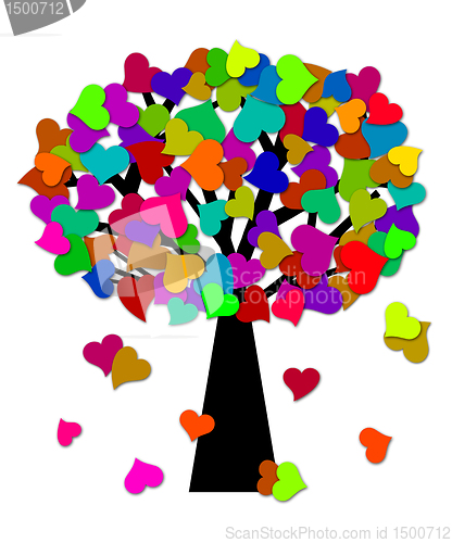 Image of Colorful Valentines Day Hearts on Tree Illustration