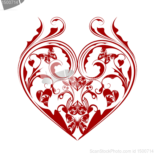 Image of Valentines Day Heart with Butterflies and Foliage Scrolls