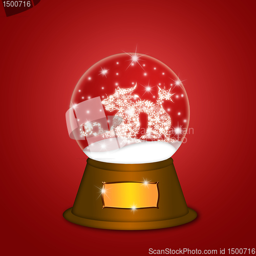 Image of Water Snow Globe with Chinese Dragon Red