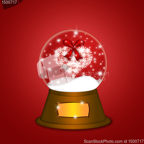 Image of Water Snow Globe with Snowflakes Heart Red