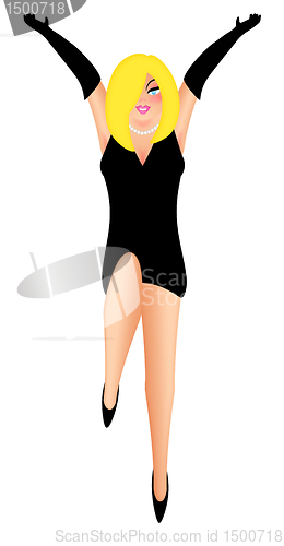 Image of Sexy Blonde Hair Woman with Black Dress Illustration