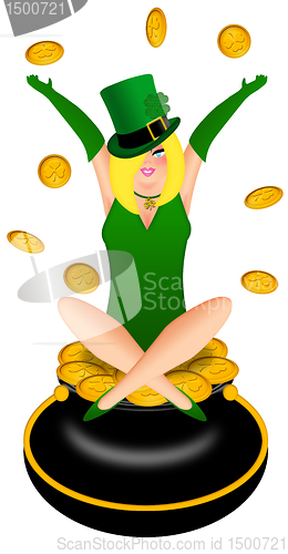 Image of Sexy Blonde Irishr Woman with Leprechaun Costume Illustration