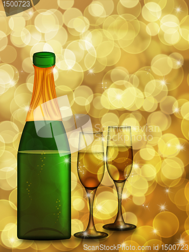 Image of Champagne Bottle and Two Glass Flutes