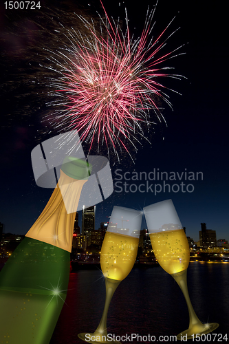 Image of Champagne Toast with Portland Oregon Skyline