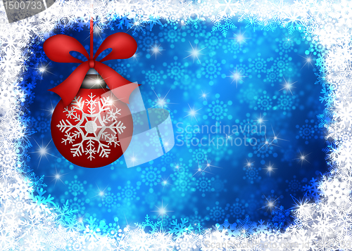 Image of Hanging Christmas Ornament with Snowflakes Border Blue Backgroun