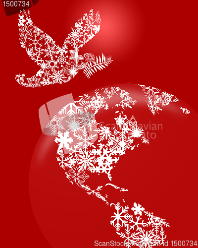 Image of Christmas Peace Dove On Earth Red Background