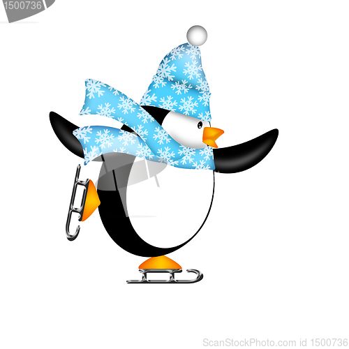 Image of Cute Penguin on Ice Skates Illustration