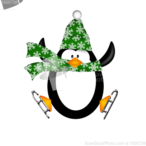 Image of Cute Penguin on Ice Skates Jumping Illustration